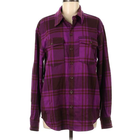 Good American Womens Size 7 XXXL Plum Plaid Flannel Button Up Shacket NEW - Picture 1 of 4